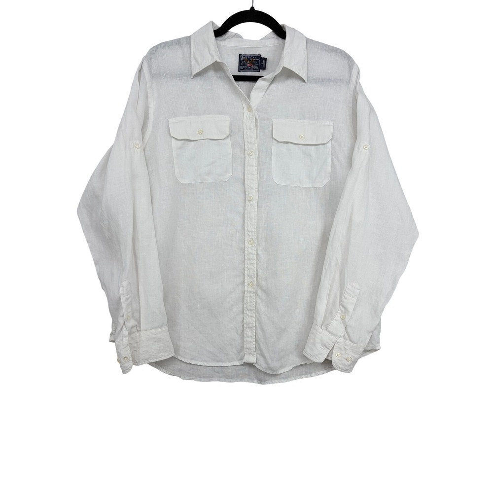 100% Linen Clean girly Utility shirt SIze Large. resort wear, minimalist